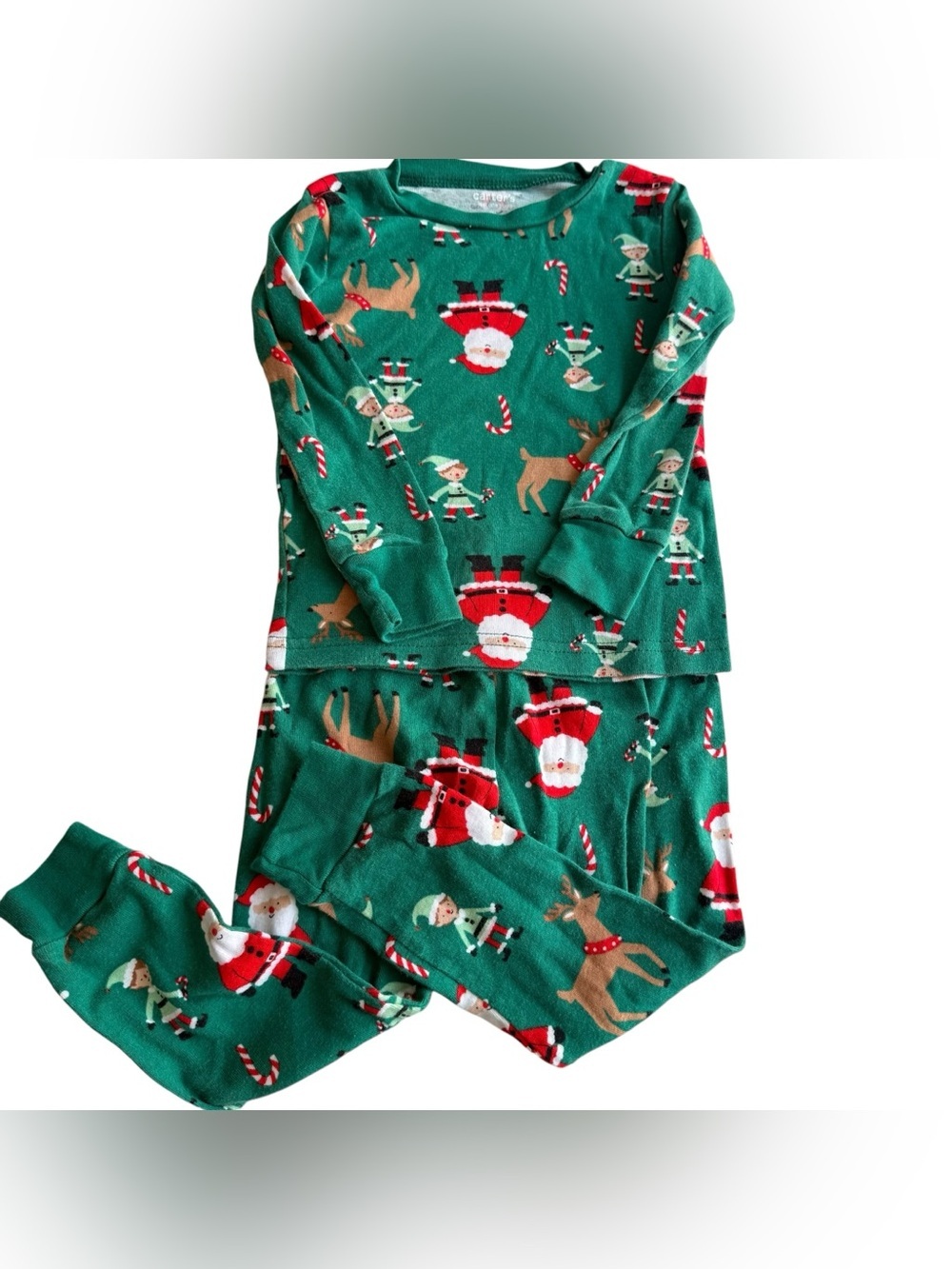 Carter's Green Kids Holiday Pajama Set with Santa, Reindeer & Elves